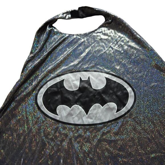 Six Flags BATMAN Cape Costume Cosplay Unisex DC SUPERHERO Silver iridescent - Picture 3 of 3